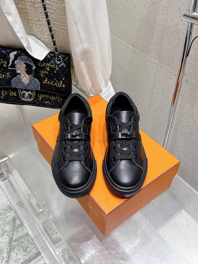 Top-tier version Leather Men's 10 Hermes Casual Shoes Couple Style H Brand New S