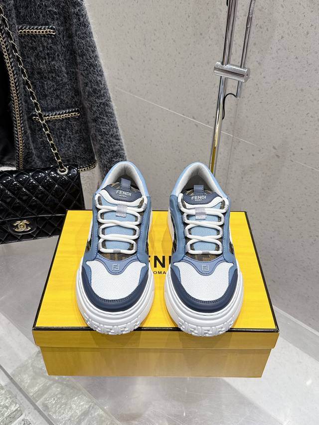 Top-tier men's Fendi 2025 Spring/Summer new platform sneakers/casual shoes. The