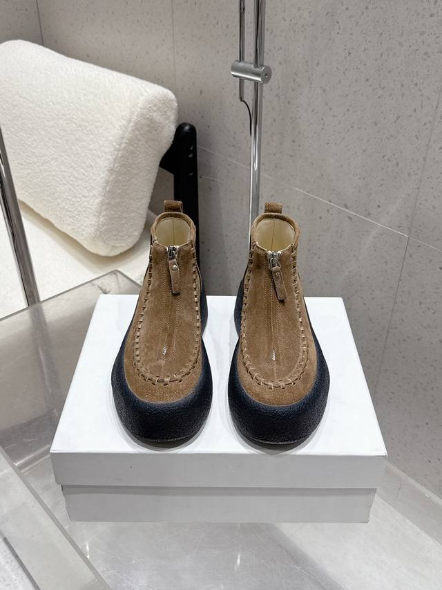 Top-tier version The Row new ankle boots, genuine leather, round toe, minimalist