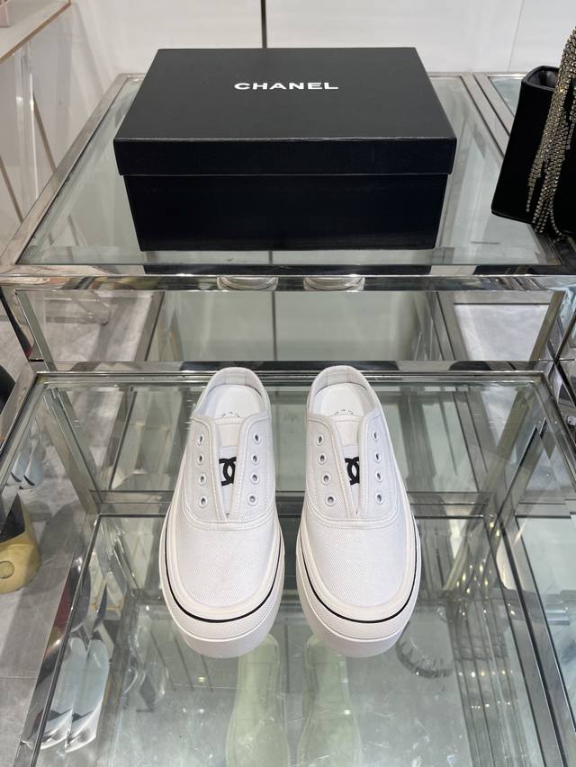 Chanel 25Ss Hidden Vintage Canvas Shoes, Half-Length Slippers, Full of Vintage F