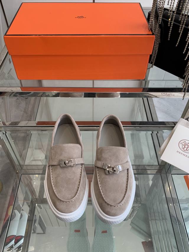 Hermes Game Kelly buckle platform loafers, couple style, calfskin loafers, casua