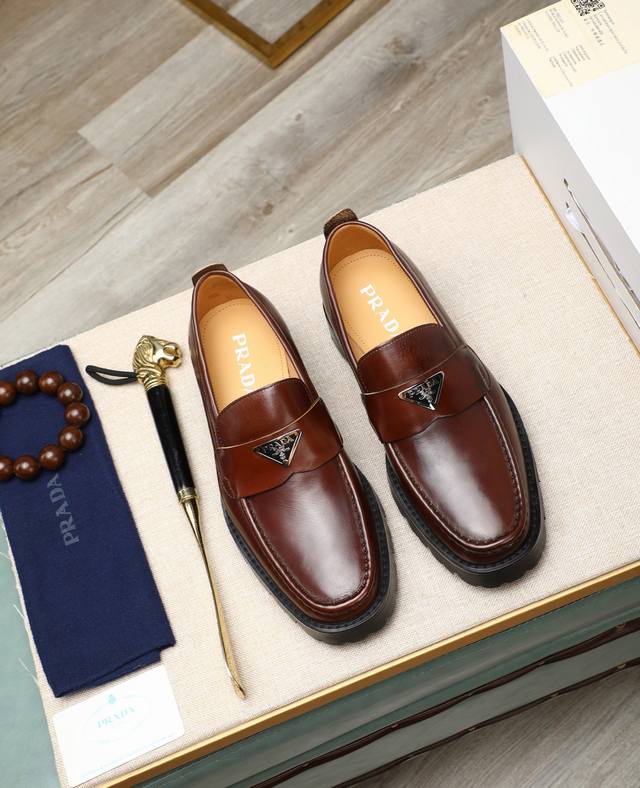 Prada high-end boutique latest style formal business leather shoes with water-dy