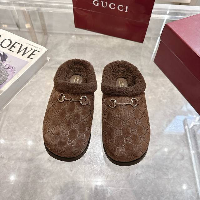 Autumn/Winter New Suede Cowhide Horsebit Wool Slip-On Women's Slip-Ons Gg The co