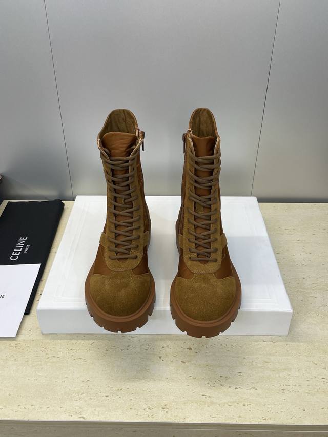 Factory Price P Celine 2025 Autumn/Winter New Lace-up Motorcycle Women's Ankle B