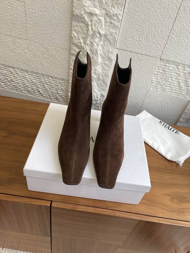 Top-tier version: Khaite 2025 Autumn/Winter New Square Toe Back Zipper High-Heel