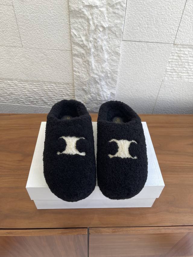 Top Version: Celine 25Ss Autumn/Winter New Thick-Soled Slip-On Wool Closed-Toe S
