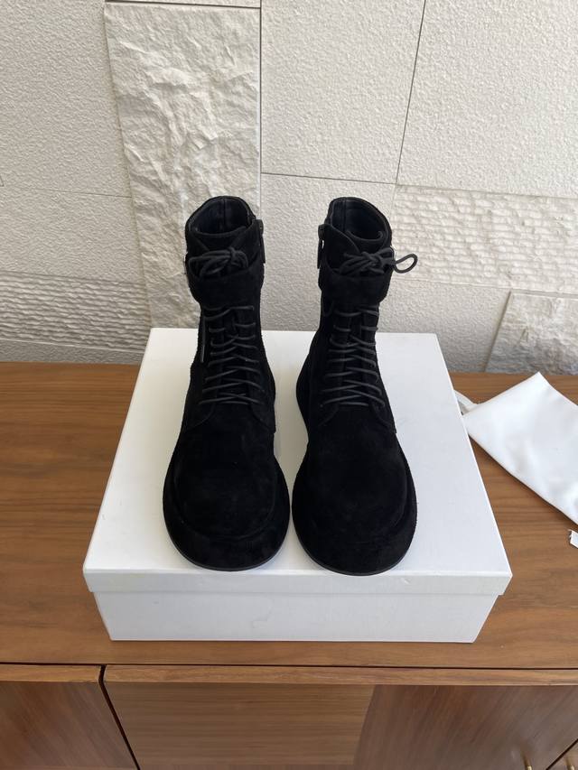 Top Version: The Row 25Ss Autumn/Winter New Round Toe Thick Sole Side Zipper Lac