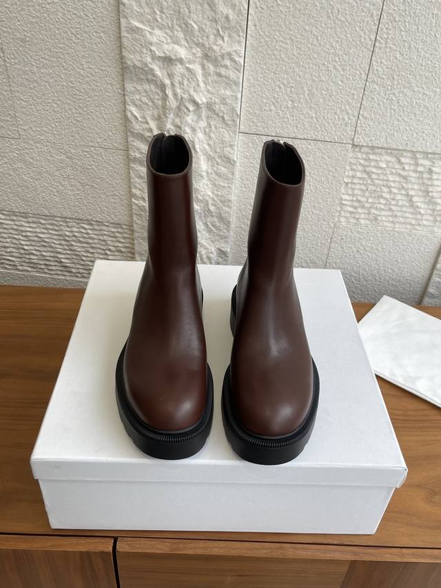 Top Version: The Row 25Ss Autumn/Winter New Round Toe Thick Sole Back Zipper Che