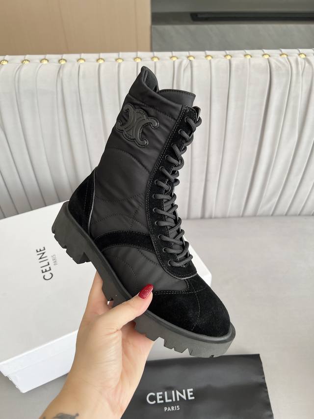 Celinel 2025 Fall/Winter Retro Lace-up Platform Mid-Length Boots, Martin Boots,