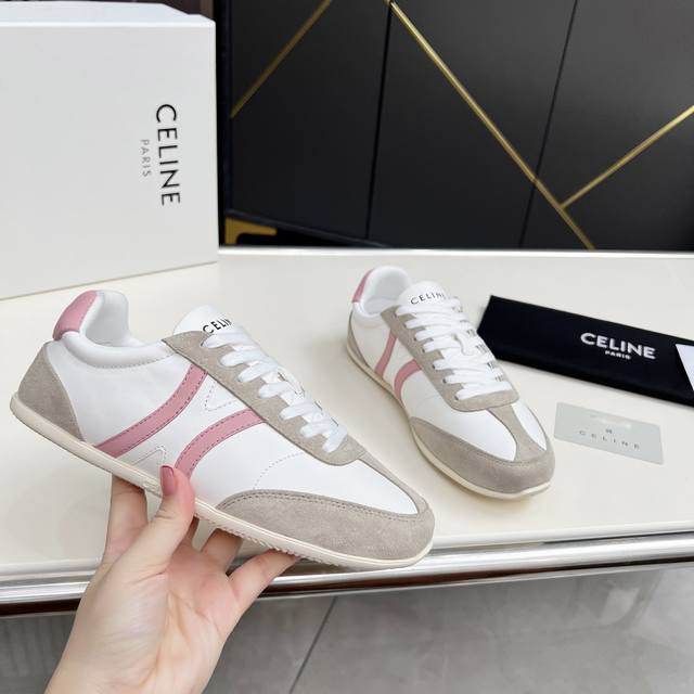 Celine Jogger Triomphe Signature Leather Low-Top Lace-up Sneakers! Jogger's mini