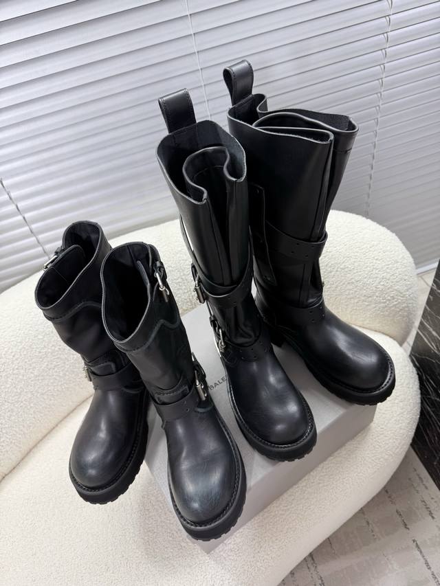 Balenciaga Venom Leather Buckle Motorcycle Boots. Dark style, instantly exudes c