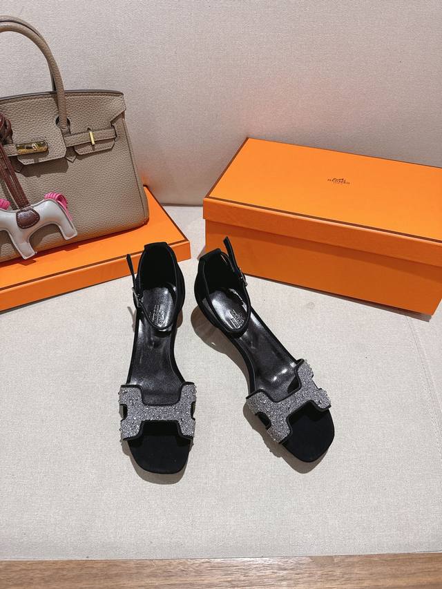 4.5cm Square Toe Diamond Finish Factory Price P Hermes Joy 105 High-Heeled Sanda