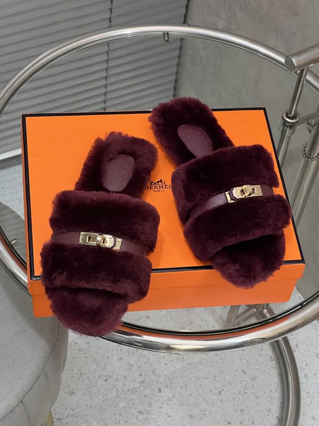 Factory Direct Hremes Hermes 25Ss Autumn/Winter New Wool H-Slippers. Trendy and