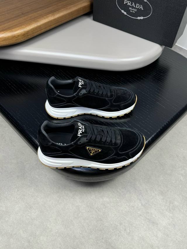 Prad* New men's platform leather athletic casual shoes, crafted from imported pr