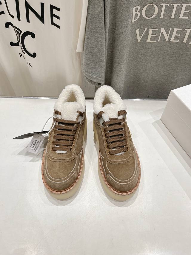 High-quality Prada F029 2025 Autumn/Winter New Style Fleece-lined Thick-soled Sn