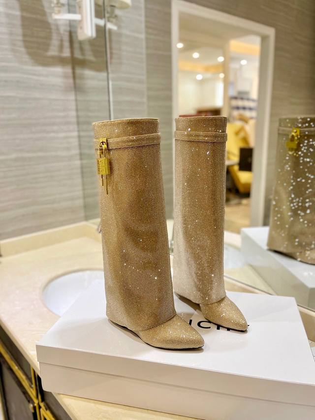 Price P: Authentic-grade custom-made Givenchy new small diamond high-heeled boot