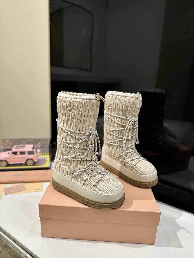 Factory Price: Miu Miu latest collection snow boots, women's logo nylon gabardin