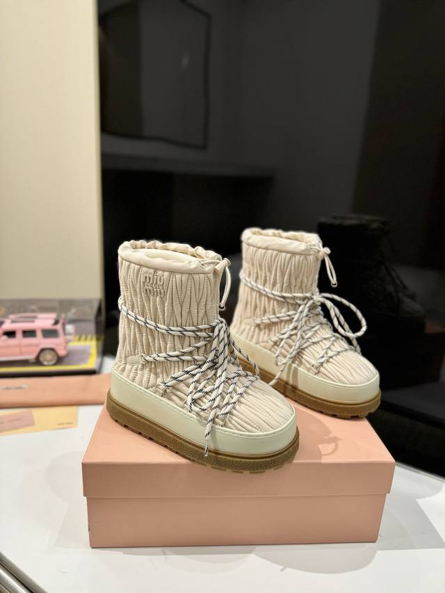 Factory Price: Miu Miu latest series snow boots, women's logo nylon gabardine sn