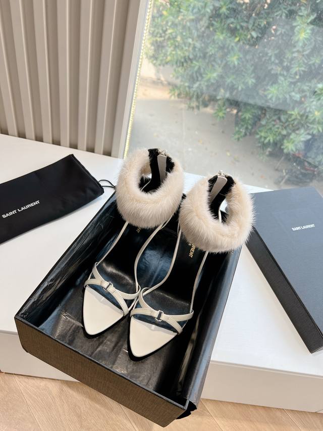 G988 Top Quality Saint Laurent Lee Mink Fur Slip-On High Heels YSL's beautiful h