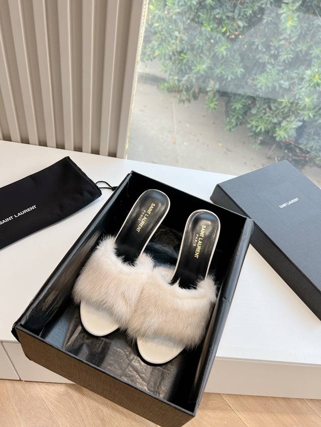 G988 Top Quality Saint Laurent Lee Mink Fur Slip-On High Heels YSL's beautiful h