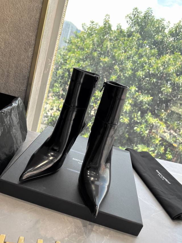 Saint Laurent French Chic ~ Haute Couture Square Toe Martin Boots with Rhineston