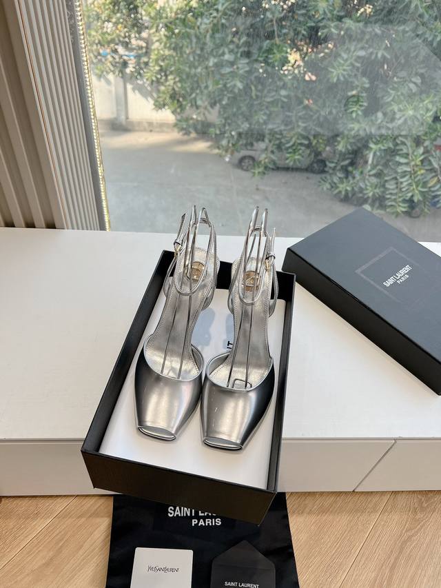 G288 Top Quality Saint Laurent Stiletto Wedge Peep Toe Sandals with Metal Rhines