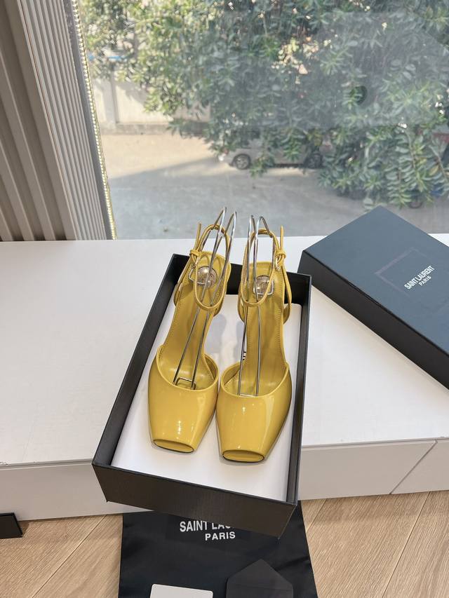 G288 Top Quality Saint Laurent Wedge Peep Toe Sandals with Metal Rhinestone Chai