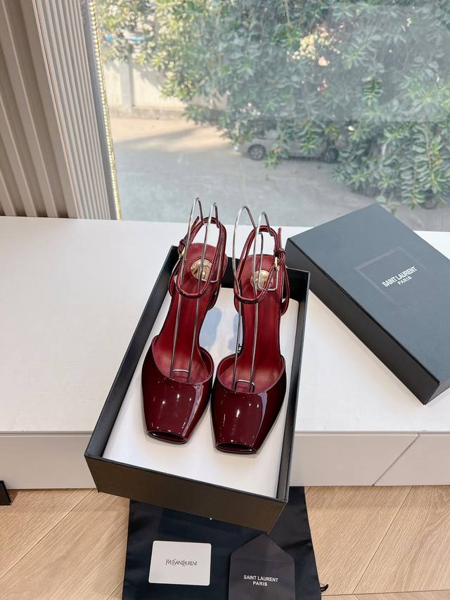 G288 Top Quality Saint Laurent Wedge Peep Toe Sandals with Metal Rhinestone Chai