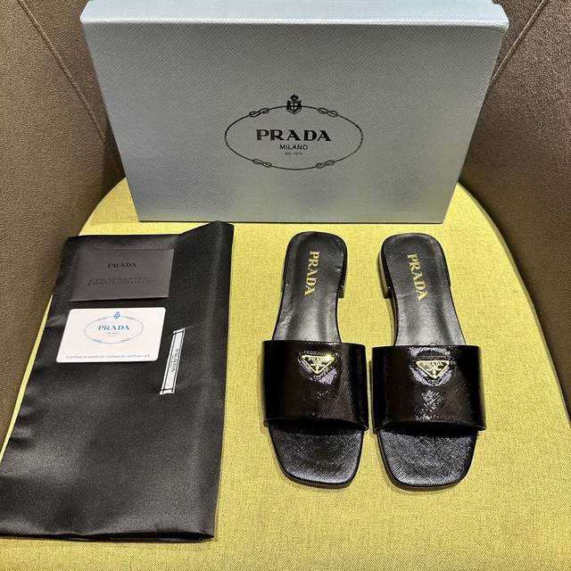 Prada's Spring/Summer Saffiano patent leather slippers have arrived! Recommended