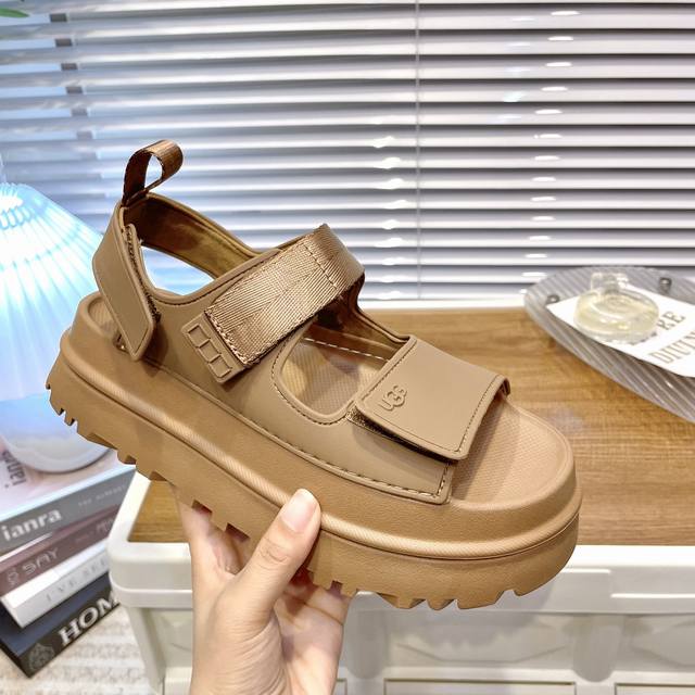 Bison Brown Ugg Official Website Summer Newest Style Ugg's dazzling gold Velcro