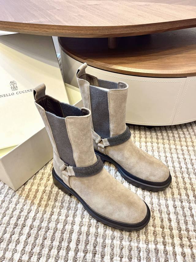 Brunello Cucinell 25S Early Autumn New Style Small Rhinestone Buckle Thick Sole