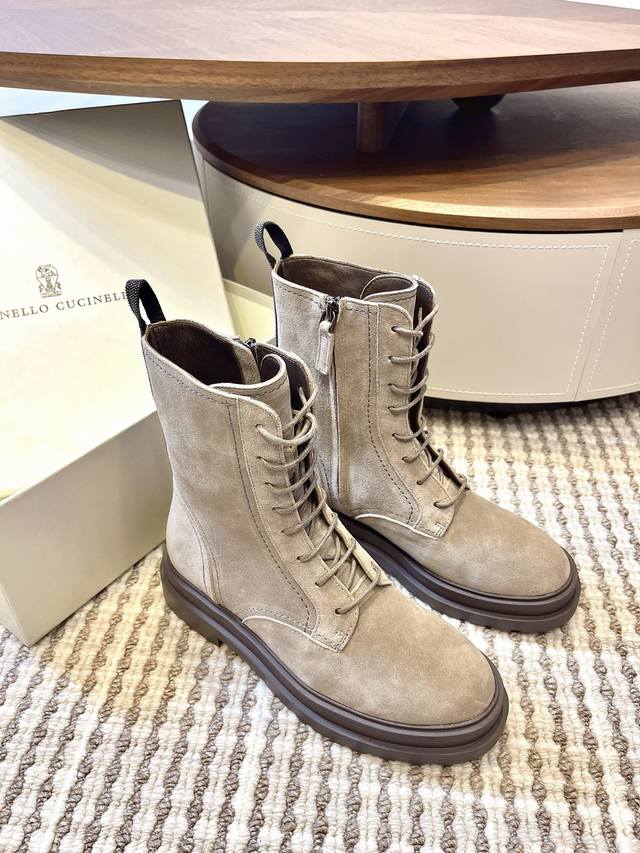 Brunello Cucinell 25S Early Autumn New Style Cool Leather Thick-Soled Martin Boo