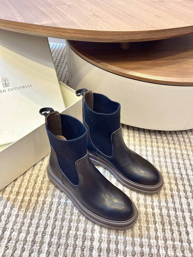 Brunello Cucinell Autumn/Winter Lace-up Elastic Cuff Thick-soled Ankle Boots Sty