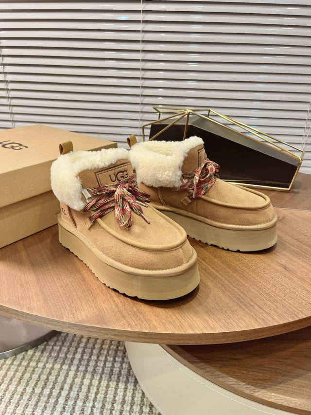Ugg Fukuara Furry Shoes Snow Boots Fukuara Lace-up Slip-on Thick-soled Ruffled W