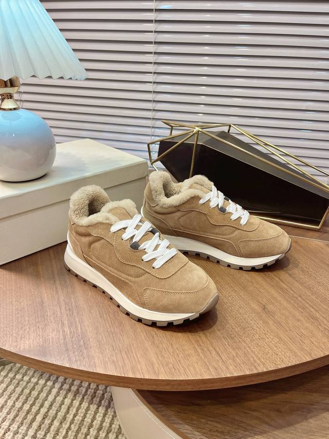 Brunello Cucinelli Winter Wool-Lined Casual Sneakers. Upper: Imported high-gloss