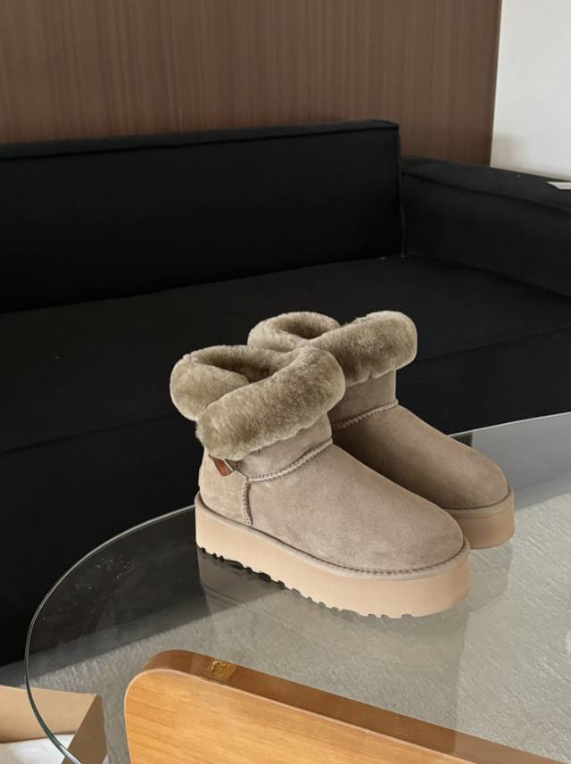 Thick-soled casual horn-buckle leather and fur ankle boots ~ Made with high-qual