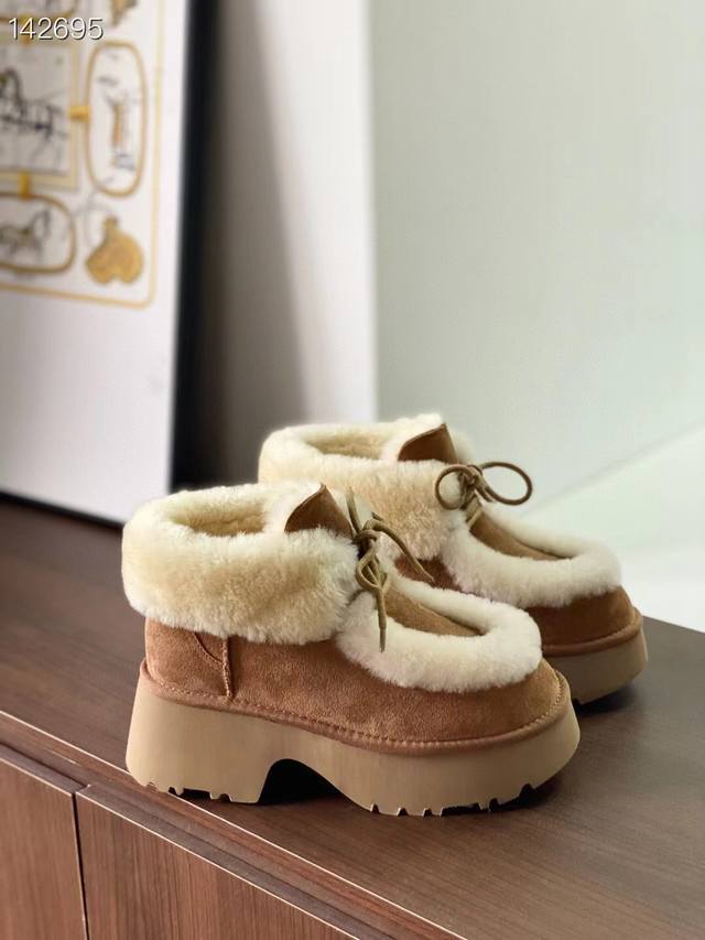 Authentic Australian Ugg Snow Boots Esme Wedge Ankle Boots with Fleece Lace-up D