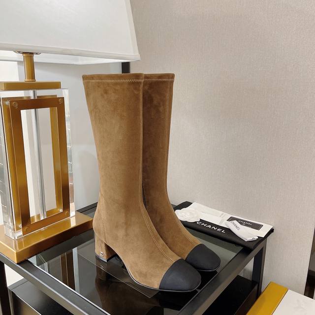 Factory Price Pp Suede-Sheepskin- Chanel* Classic Square Toe Mid-Calf Boots for