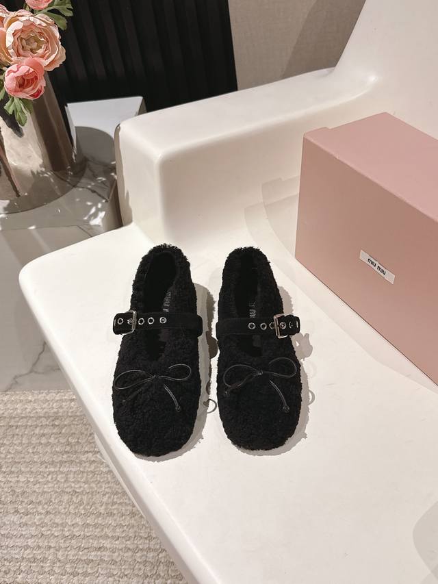 Factory Price P Miu Miu Fall/Winter New Deck Shoes Lambswool Boat Shoes Flat Sli