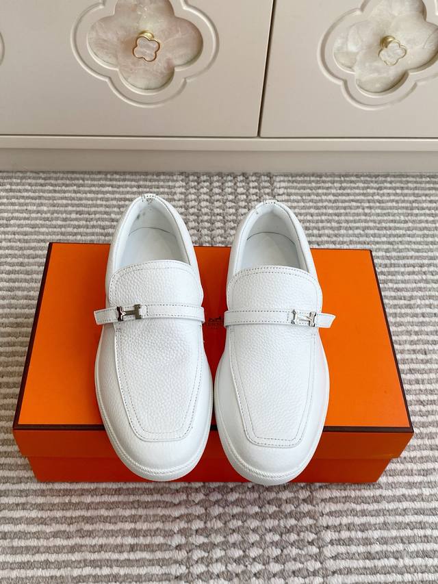 Batch of men's and women's Hermes slip-on loafers with H buckle, top quality, cl