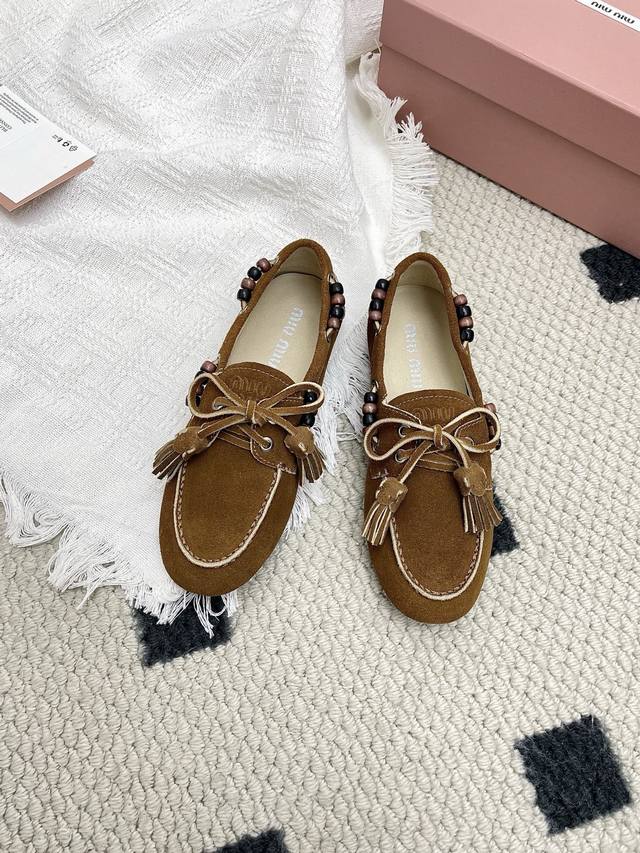 Miu Miu 2025 New Retro Loafers Exclusive High-Version Miu Mi*2025 Spring Flat Sh
