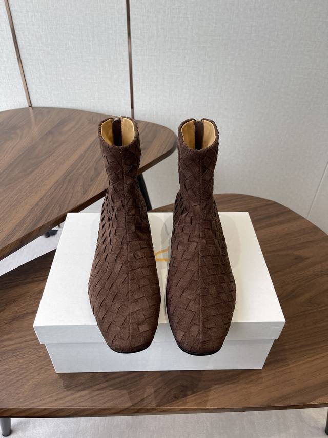 The Row New Woven Ankle Boots, Minimalist High-End Flat Boots, Super Soft Suede