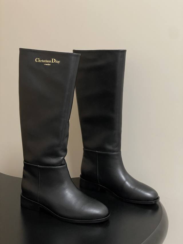 2025 Fall/Winter New Dior D-Town Riding Boots, Classic Cd Metal Logo Buckle Slip
