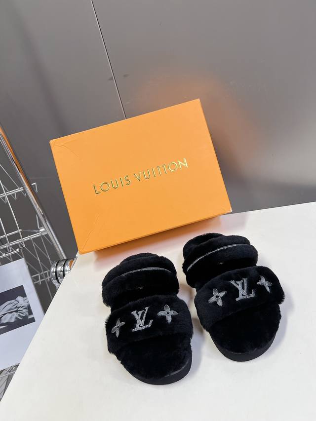 Louis Vuitton LV Fall/Winter Newest Furry Slippers ~ These furry slippers are so