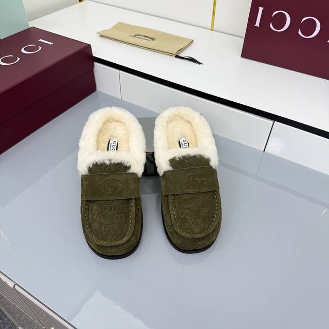 2025 Early Autumn Latest Colorway Gucci Fleece Slippers, Newest Flat Half-Wool S