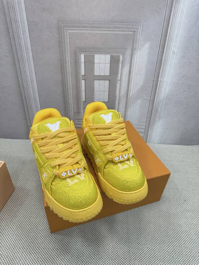 Top-tier version of Louis Vuitto Trainer sneakers, couple style. Purchased from