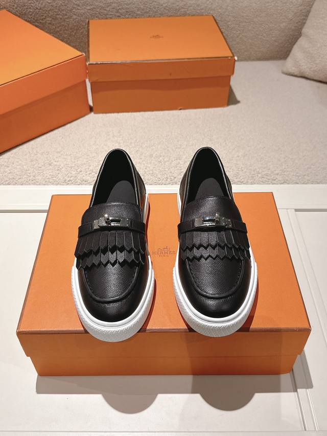 Hermes# Limited Women's Sizes New Kelly Buckle Platform Loafers Upper: Cowhide/S