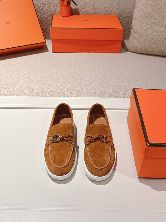 Hermes# Lgnacio Series Couple Loafers Casual Sneakers Original Purchase and Deve