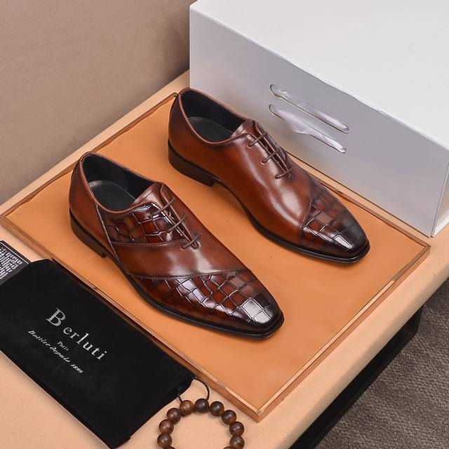 Top-quality Berlu*I leather Oxford shoes with water-dyed cowhide lining, high-en