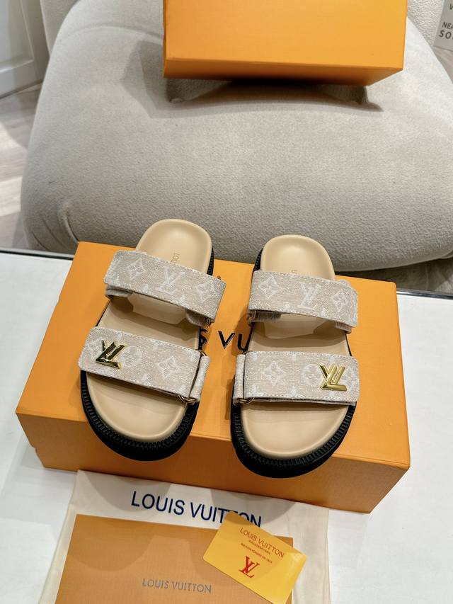 Slip-on Sandals Louis Vuitton Women's New Sandals Lv Sunset Comfort Flat Sandals